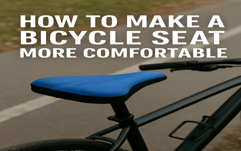 Comfortable bicycle seat with a blue cushion on a road bike, showing how to make a bike seat more comfortable.