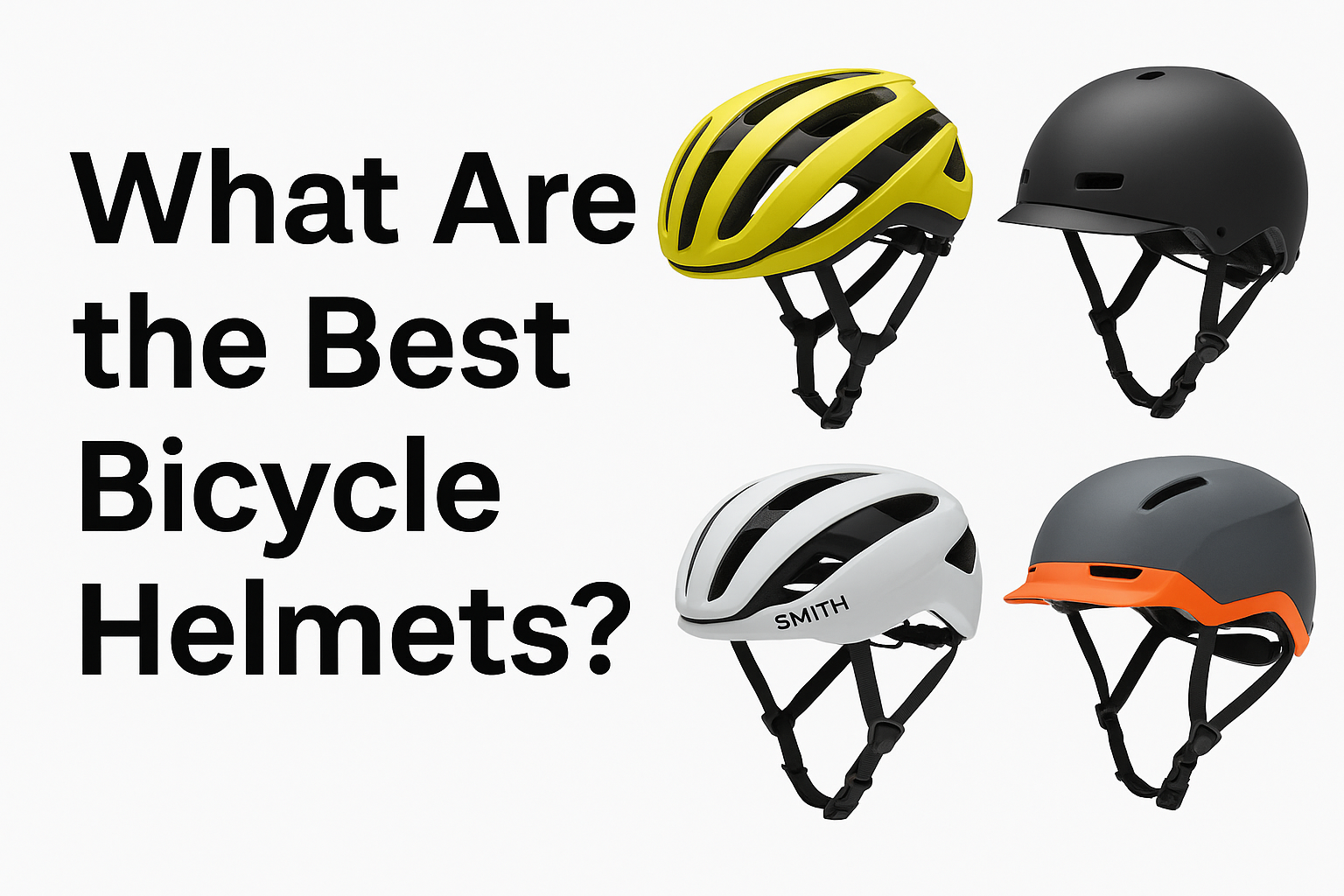 Modern bike helmets displayed side by side with the text “What Are the Best Bicycle Helmets” to highlight top helmet choices for safety and style.