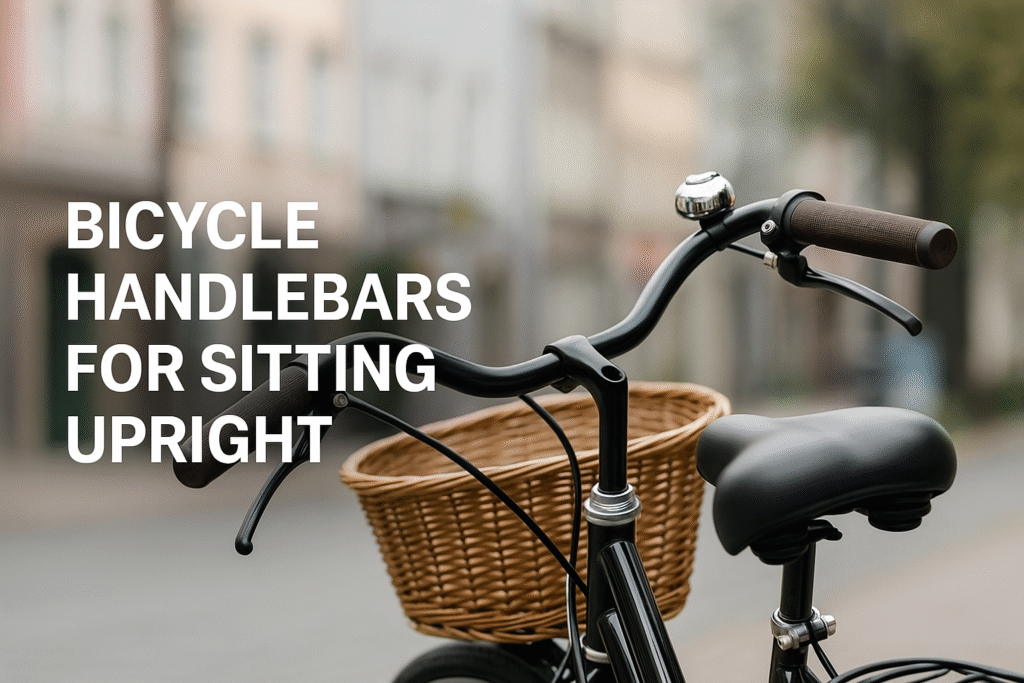Close-up view of bicycle handlebars for sitting upright on a city bike.