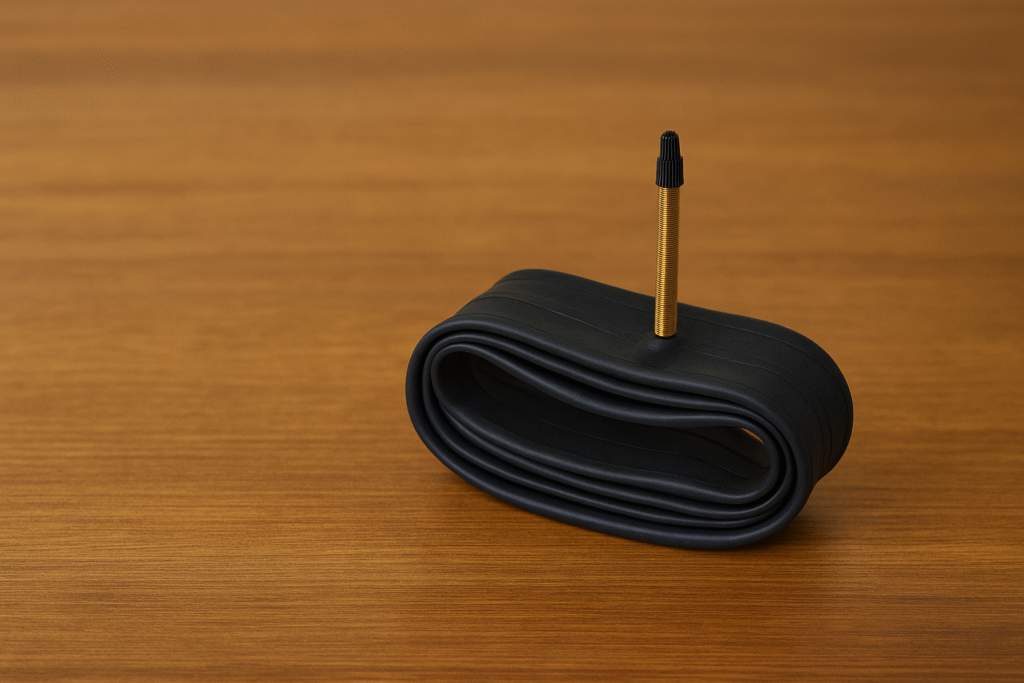 Bicycle inner tube placed beside a bike tire, illustrating tube replacement cost