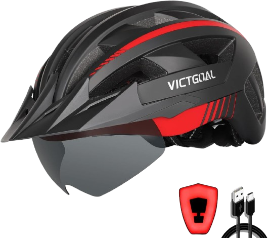 <strong>VICTGOAL Bike Helmet – Lightweight Protection with Rechargeable Light & Goggles</strong>