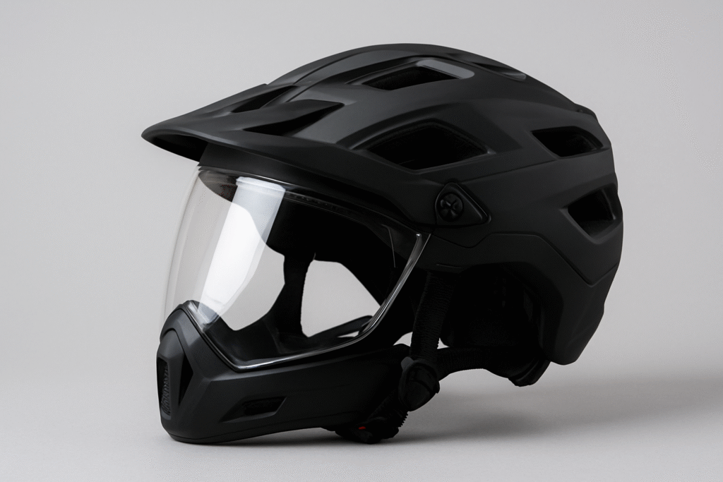 Bicycle helmet with full face shield for mountain and road cycling safety