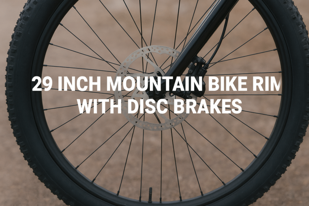 29-inch mountain bike rims with disc brakes on a rugged trail bike