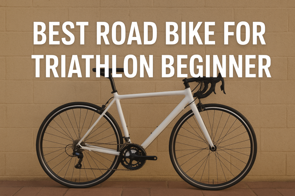 Best road bike for triathlon beginner displayed against a wall for cycling performance and triathlon training.