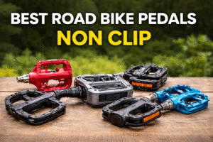 Collection of flat and non-clip road bike pedals designed for beginner and casual cycling comfort