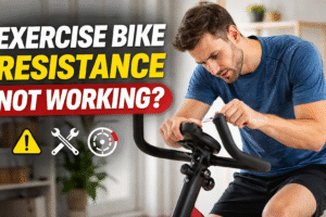 Exercise bike resistance not working problem with man fixing spin bike resistance knob
