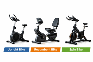 What are the 3 different types of stationary bikes including upright, recumbent, and spin bike comparison